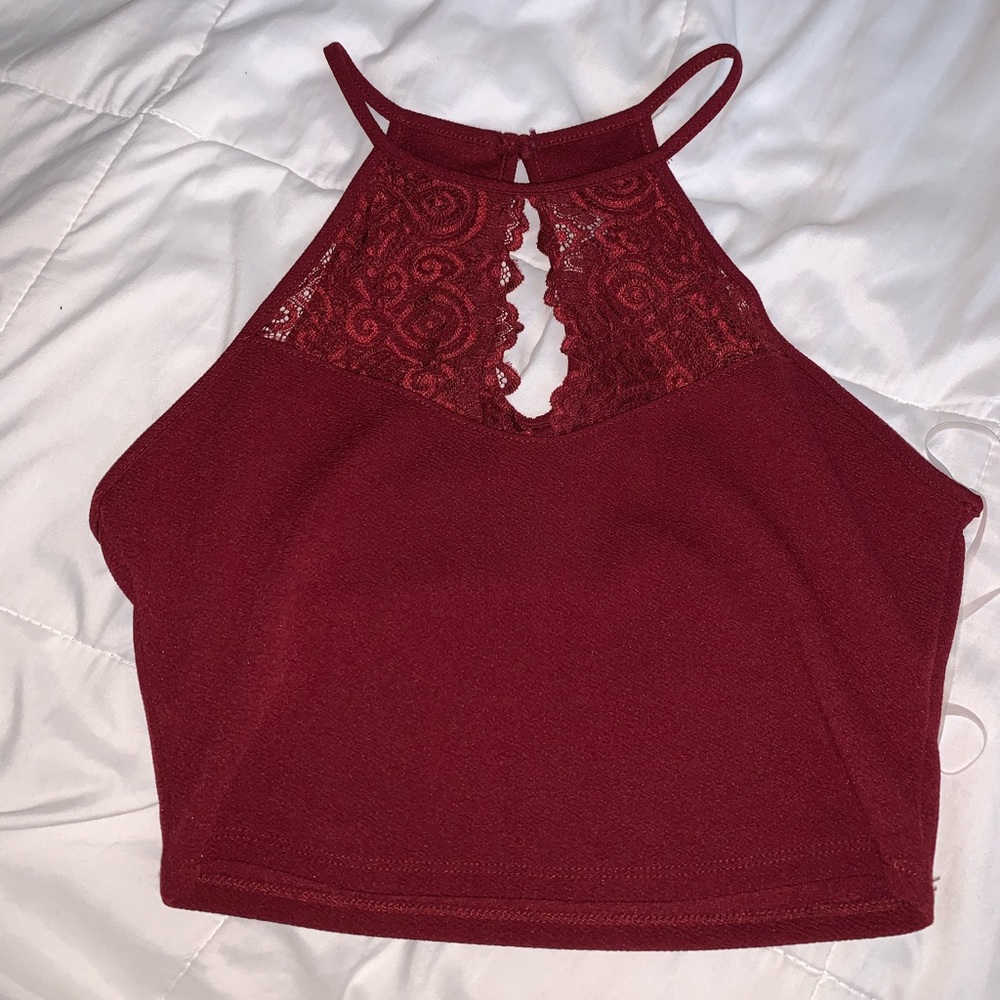 Red crop top with lace front